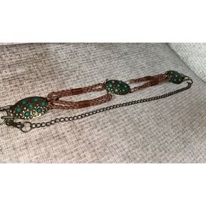 Chico's Belt Faux‎ Turquoise Gem Gold Tone Link Adjustable Western Boho Belt